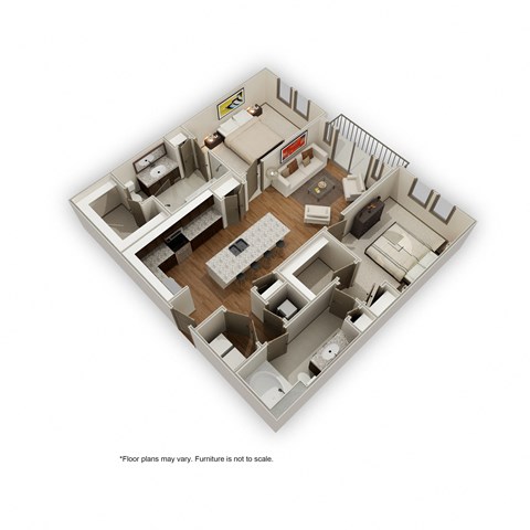 Floor plan for 2 beds, 2 baths, 1136 sqft